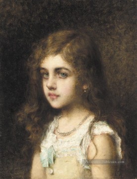 Jeune fille avec un portrait Turquoise Bow fille Alexei Harlamov Peinture à l'huile